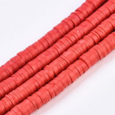 Polymer Clay Heishi Bead Strand, Red, 6mm