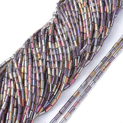 Rainbow Plated Glass Tube Beads in Purple, 5x2.5mm 1 Strand