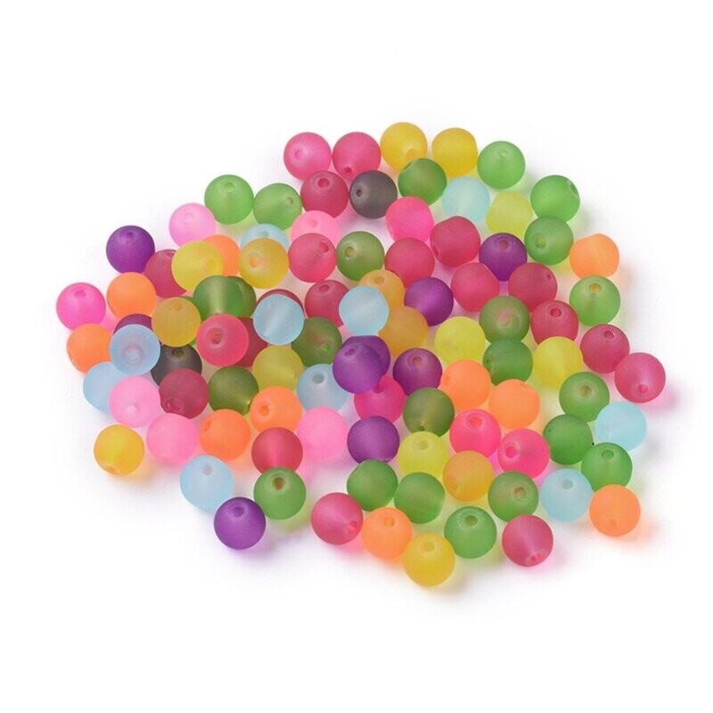 100 x 8mm Frosted Glass Beads in Mixed Colours