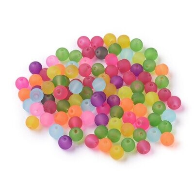 100 x 6mm Frosted Glass Beads in Mixed Colours