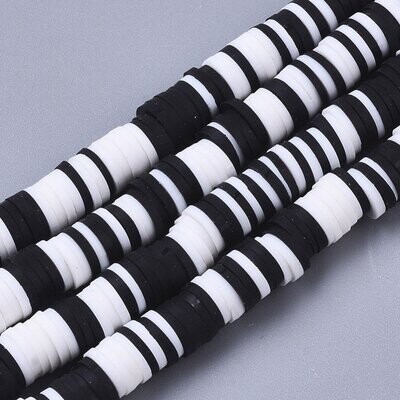 Polymer Clay Heishi Bead Strand, Black & White, 6mm