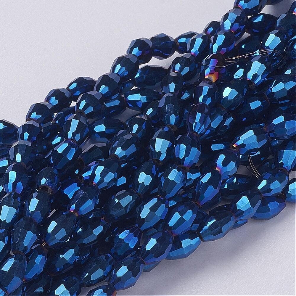 6x4mm Electroplated Faceted Glass Rice Beads in Midnight Blue