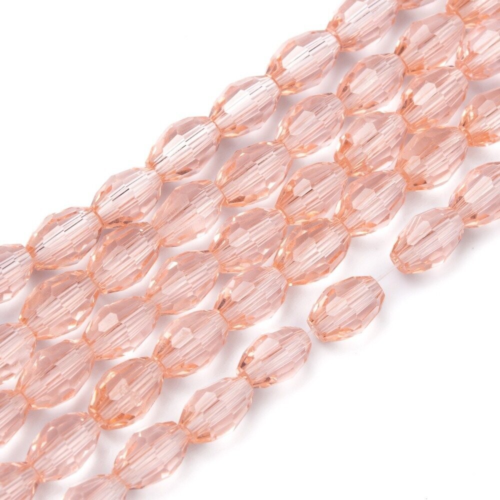 6x4mm Electroplated Faceted Glass Rice Beads in Pink