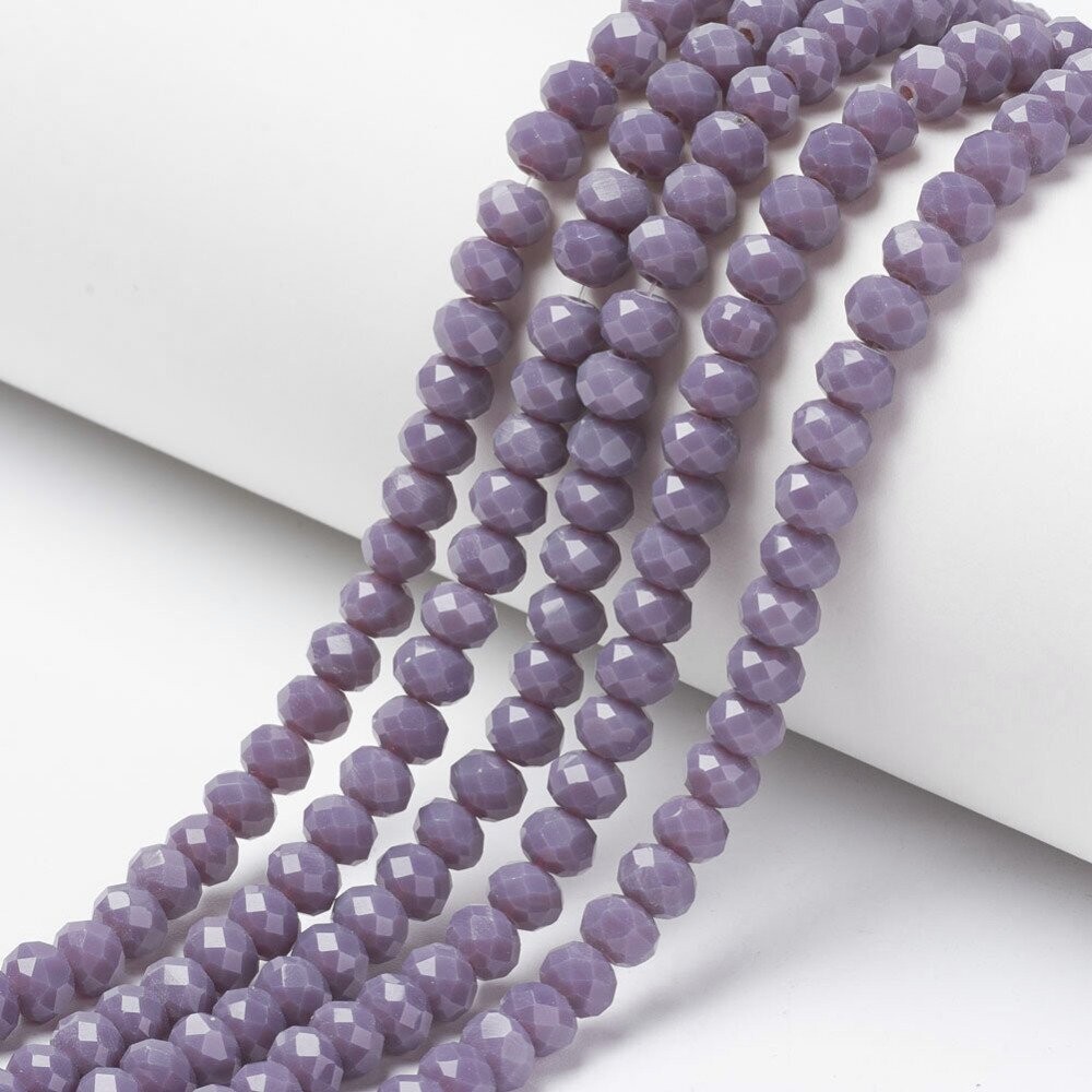 50 x 6x4mm Faceted Crystal Glass Rondelles in Opaque Mauve