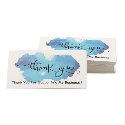 25 x Thank You Cards, Blue Watermark, 90x50mm