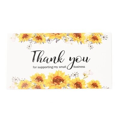25 x Thank You Cards, Sunflowers, 90x50mm