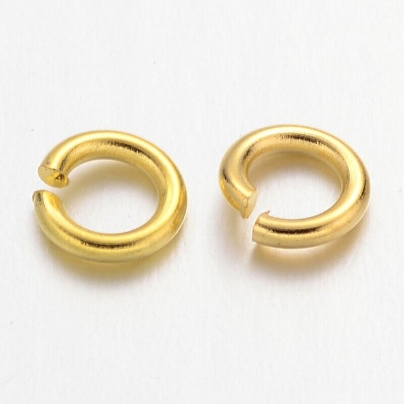 50 x Gold Plated Open Jump Rings, 5mm x 1mm