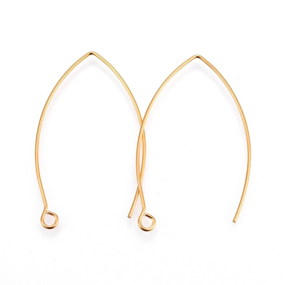 10 x Stainless Steel Ear Wires in Gold, 40x24mm