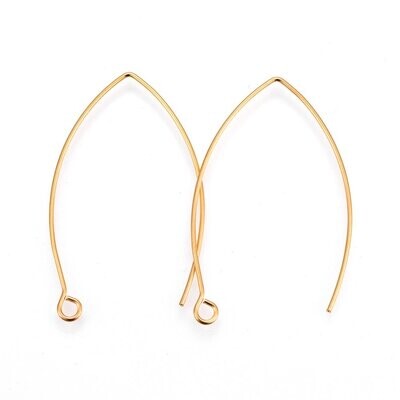 10 x Stainless Steel Ear Wires in Gold, 40x24mm