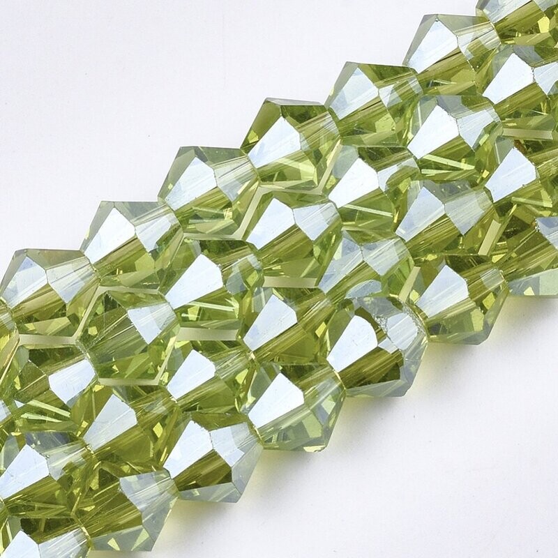 6mm Electroplated Pearl Lustre Bicone Crystals in Green