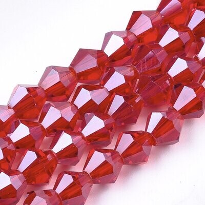 8mm Electroplated Pearl Lustre Bicone Crystals in Red