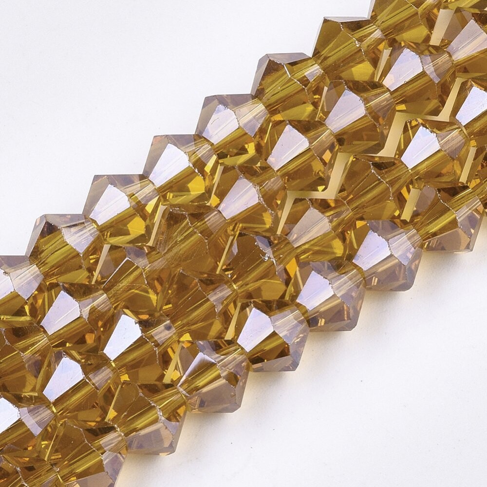 6mm Electroplated Pearl Lustre Bicone Crystals in Topaz