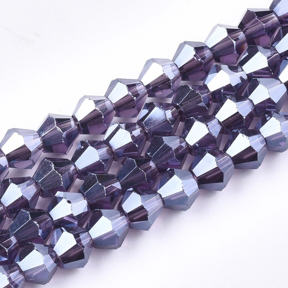 6mm Electroplated Bicone Crystals in Indigo