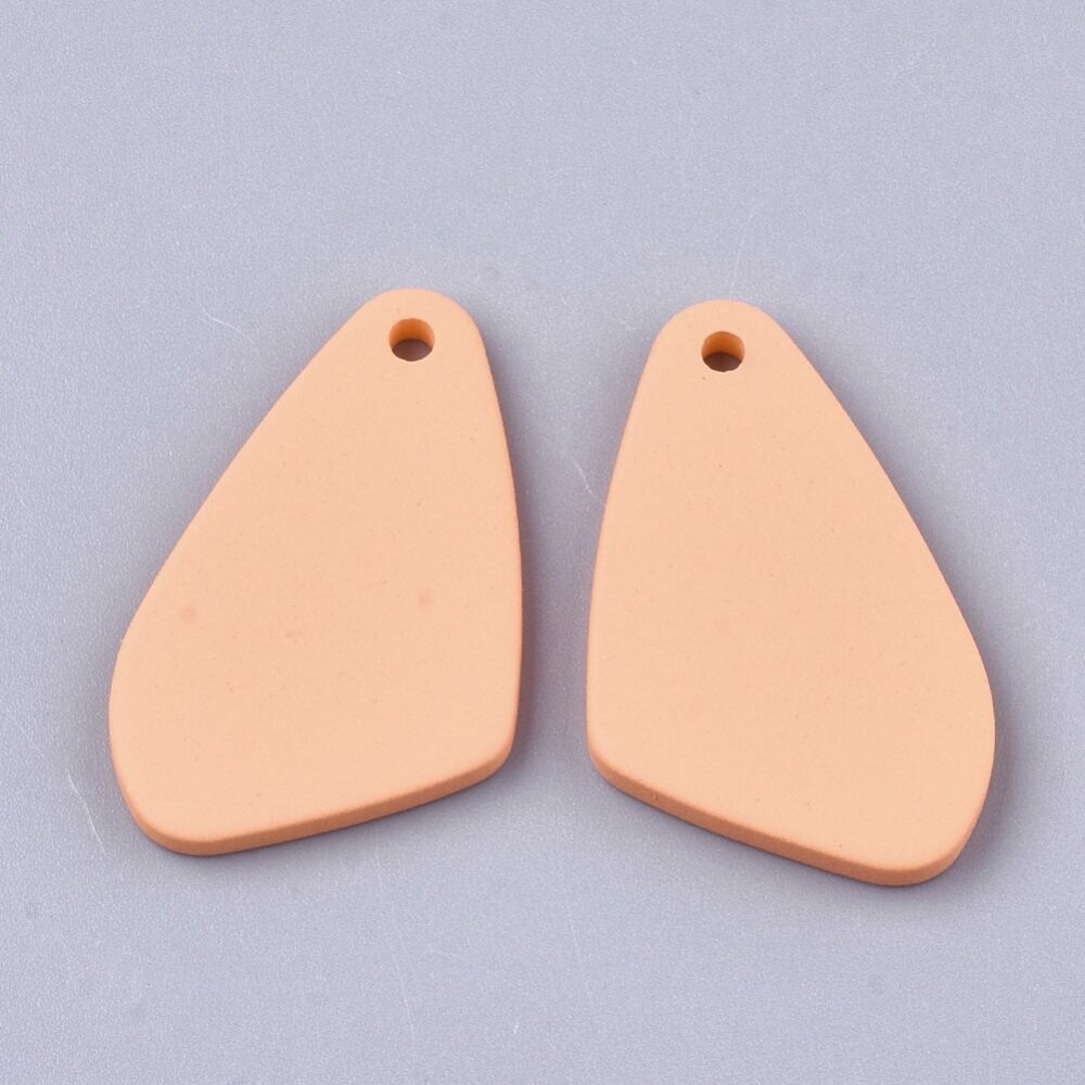 2 x Rubberized Acrylic Pendants, Peach, 31x19x3mm