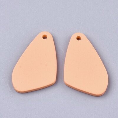 2 x Rubberized Acrylic Pendants, Peach, 31x19x3mm