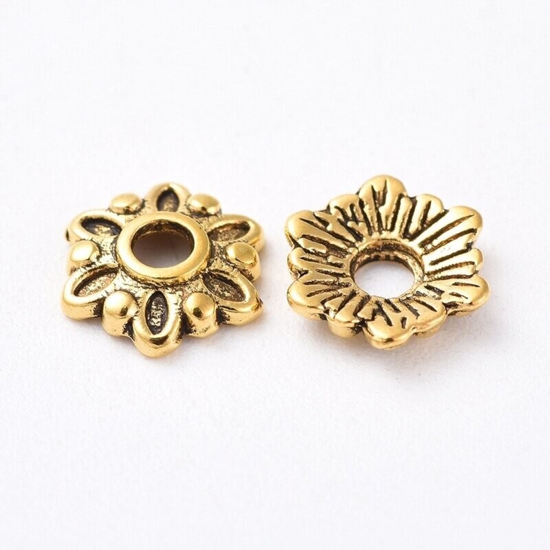 Antique Gold Flower Bead Caps, 8-10mm, 10g