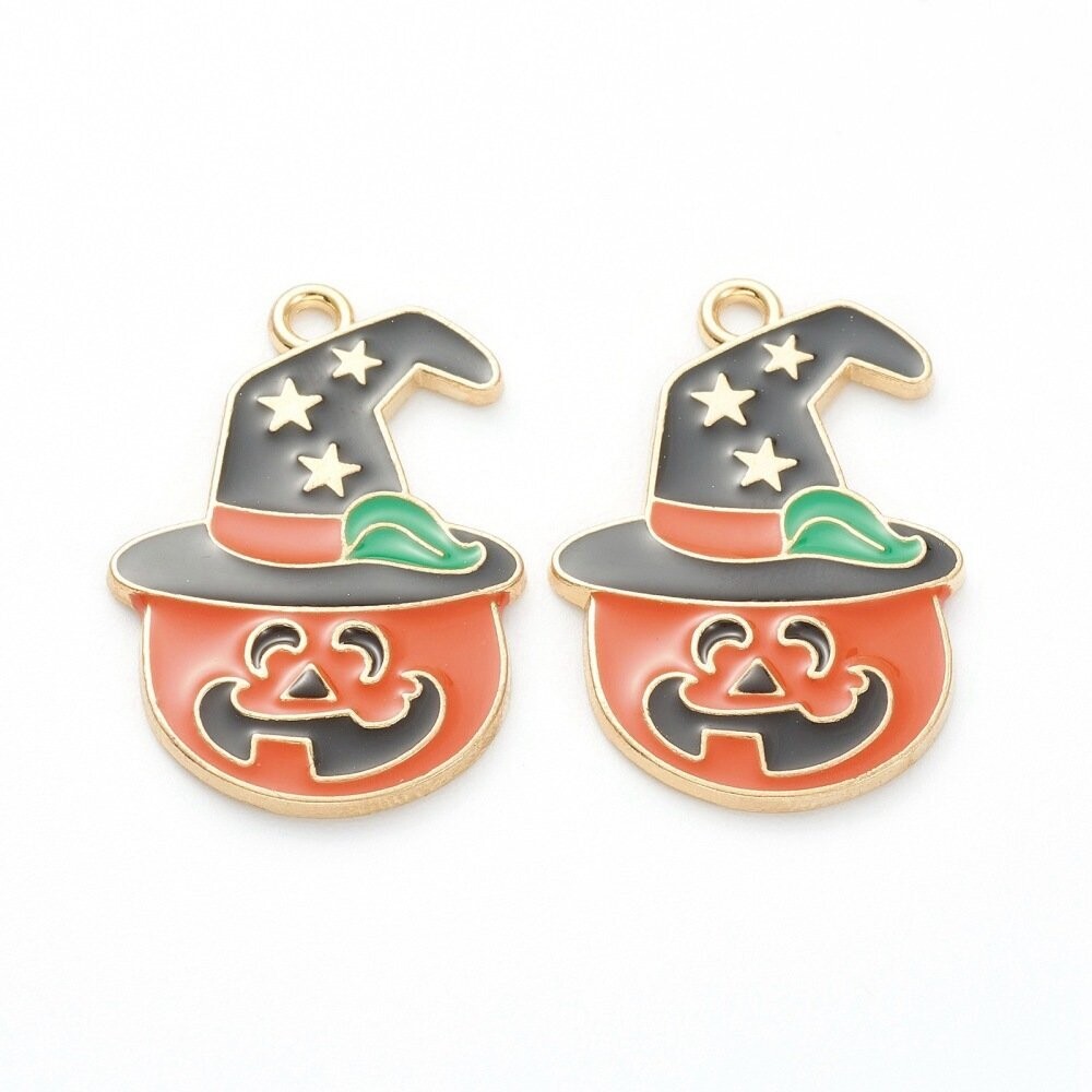 Halloween Enamel Pumpkin & Witches Hat Charm/Pendant, 30x20mm