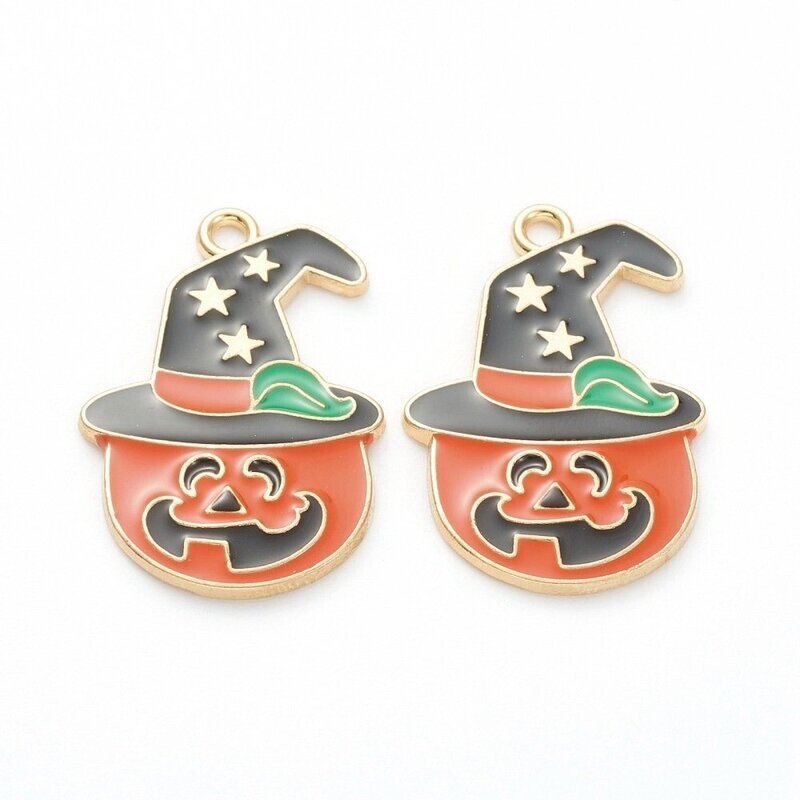 Halloween Enamel Pumpkin & Witches Hat Charm/Pendant, 30x20mm