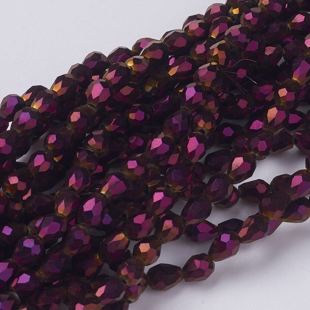 6x4mm Electroplated Faceted Glass Rice Beads in Purple