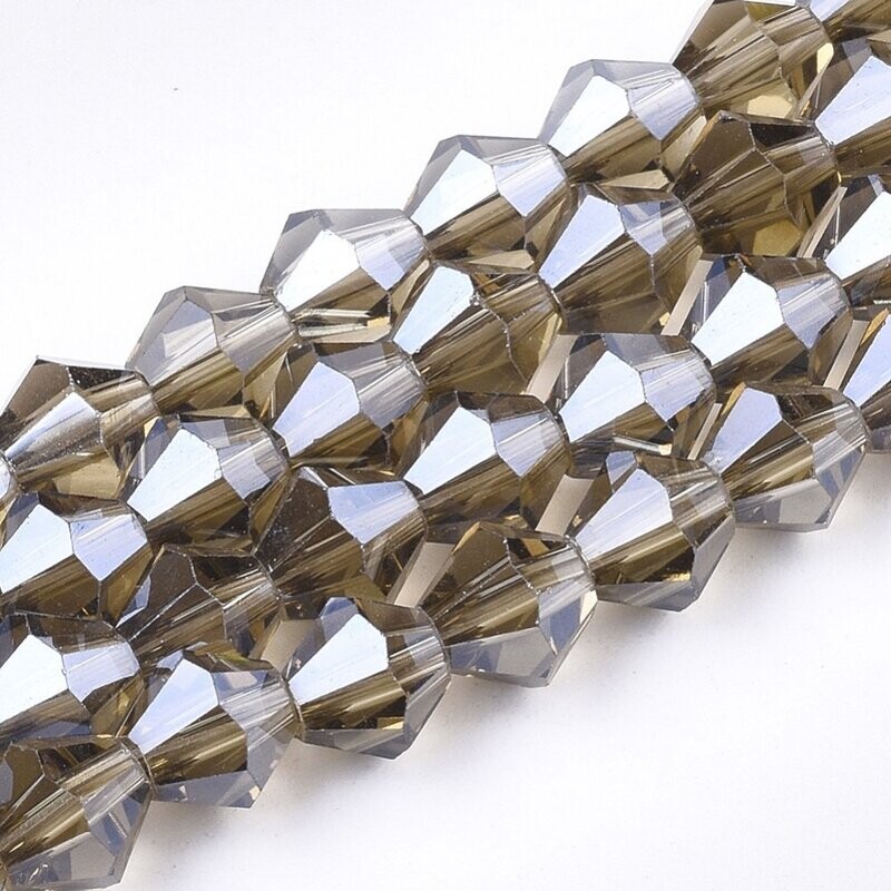8mm Electroplated Pearl Lustre Bicone Crystals in Smokey Quartz