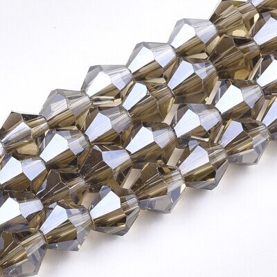 8mm Electroplated Pearl Lustre Bicone Crystals in Smokey Quartz