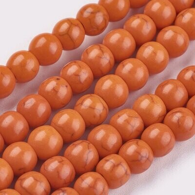 Howlite Beads in Orange, 6mm, 1 Strand