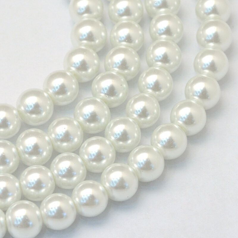 8mm Economy Glass Pearls in White, 1 Strand