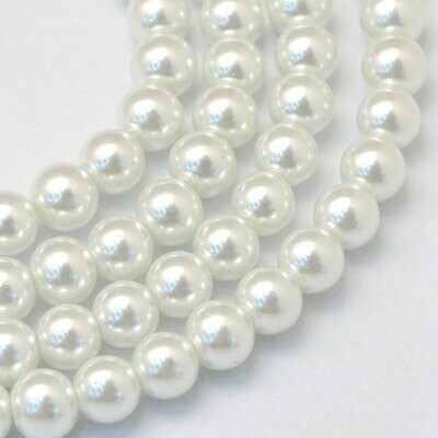 6mm Economy Glass Pearls in White, 1 Strand