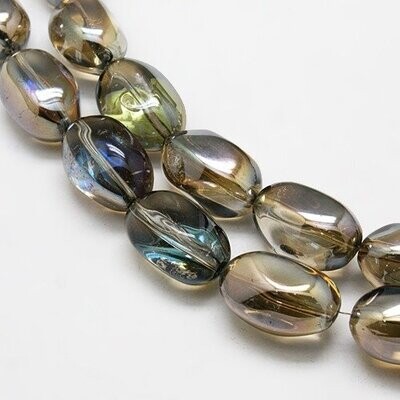 10 x Rainbow Plated Glass Nugget Beads, 21x13mm