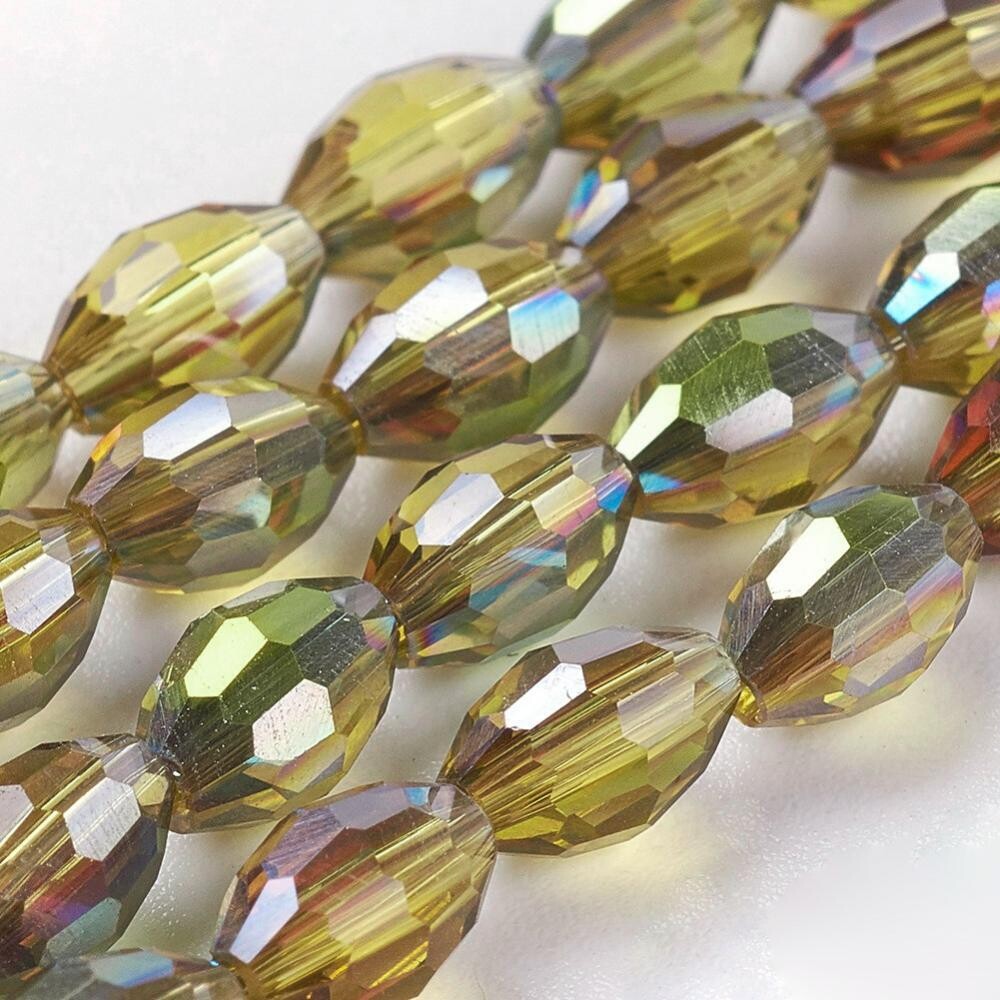 6x4mm Rainbow Plated Faceted Glass Rice Beads