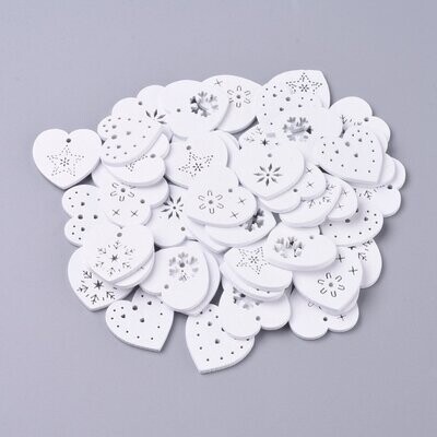 25 x Painted Wooden Snowflake Hearts