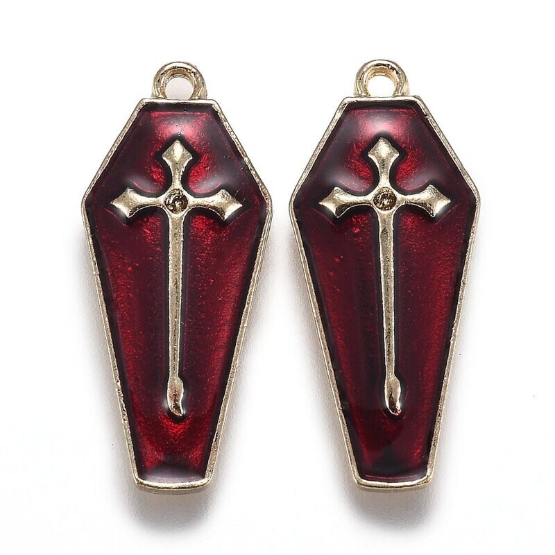Enamel Halloween Coffin Charm/Pendant, 25x11mm