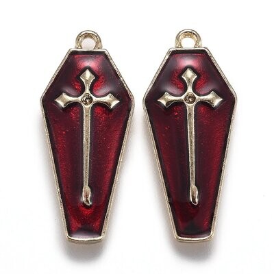 Enamel Halloween Coffin Charm/Pendant, 25x11mm