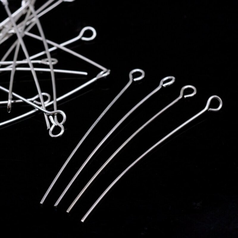 50 x ECONOMY Silver Plated Eye Pins 40mm x 0.7mm