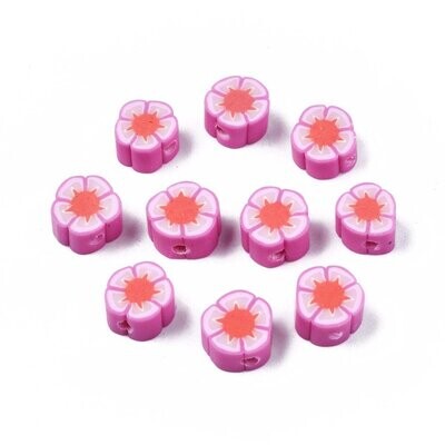 50 x Polymer Clay Pink Flower Beads, 7~9x7-10mm