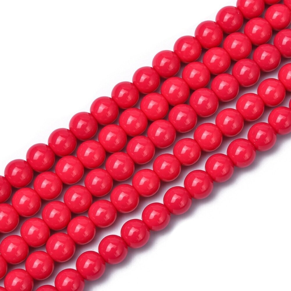 Glass Beads in Bright Red, 6mm, 1 Strand