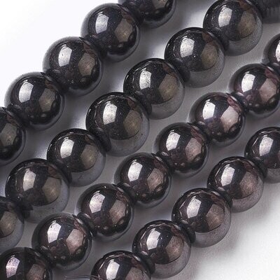 6mm Electroplated Glass Beads, Charcoal, 1 Strand