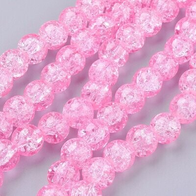 25 x 10mm Crackle Glass in Baby Pink
