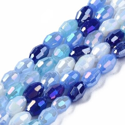 4x3mm Electroplated Crystal Glass Rice Beads, Blue Mix, 1 Strand