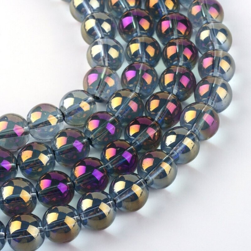 50 x 8mm Rainbow Plated Glass Beads, Purple