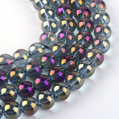 50 x 8mm Rainbow Plated Glass Beads, Purple