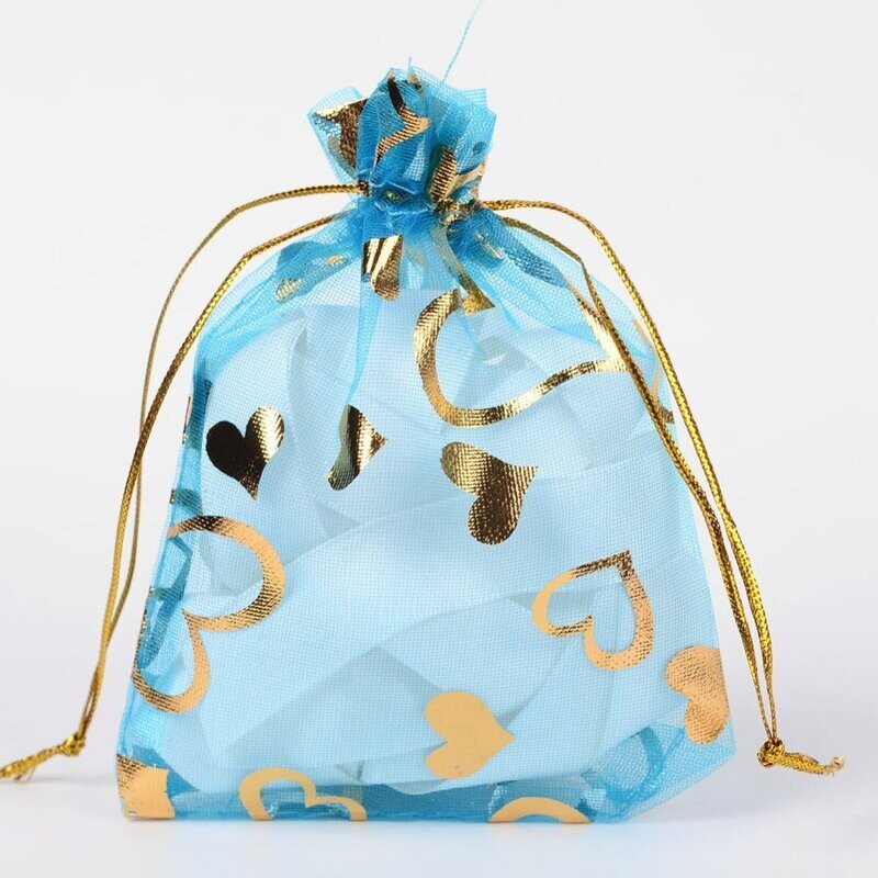 10 x 10x12cm Blue & Gold Organza Pouches