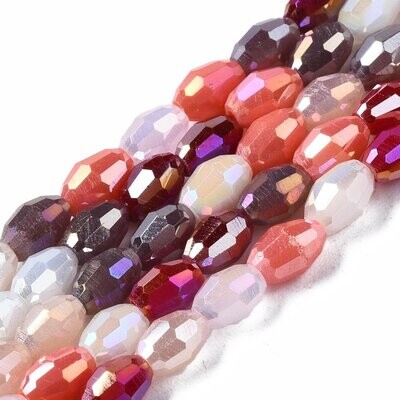 4x3mm Electroplated Crystal Glass Rice Beads, Red Mix, 1 Strand 4x3mm Electroplated Crystal Glass Rice Beads, Red Mix, 1 Strand