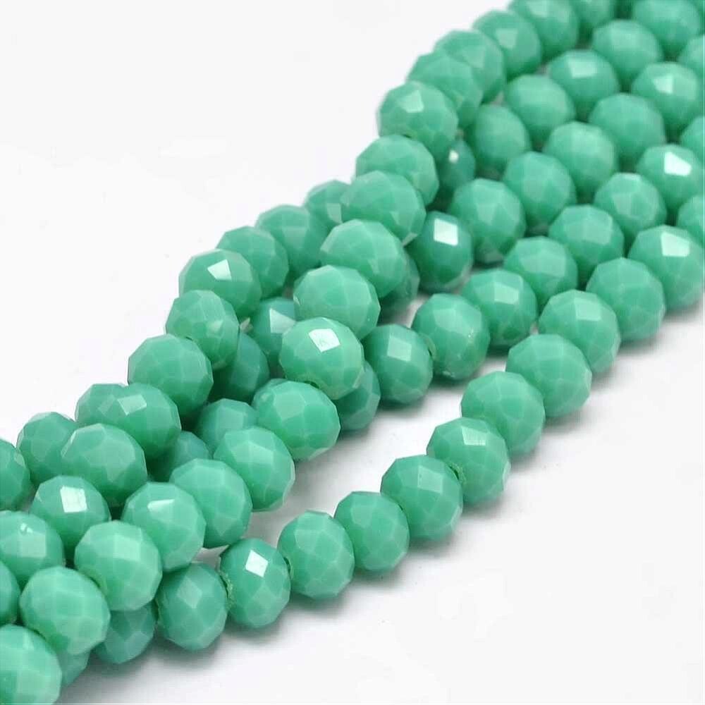 50 x 8x6mm Faceted Glass Rondelles in Opaque Sea Green