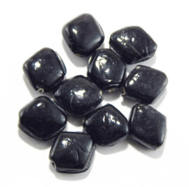 Indian Glass Coin Diamond Beads in Black, 16x14mm