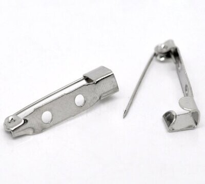 10 x Brooch Pins, Silver Tone, 25x5mm