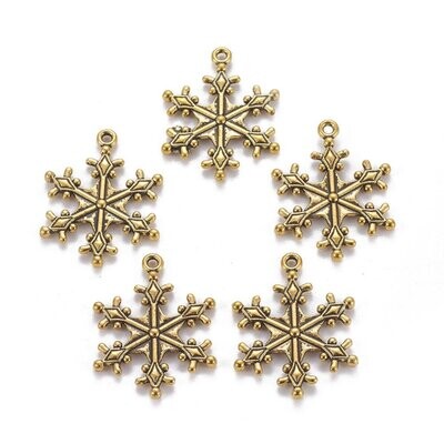 Antique Gold Snowflake Charm, 29x22mm