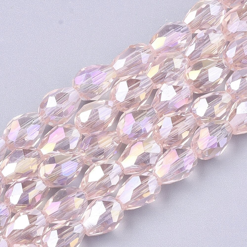 Electroplated Glass Teardrop Beads in Pink, 8x6mm