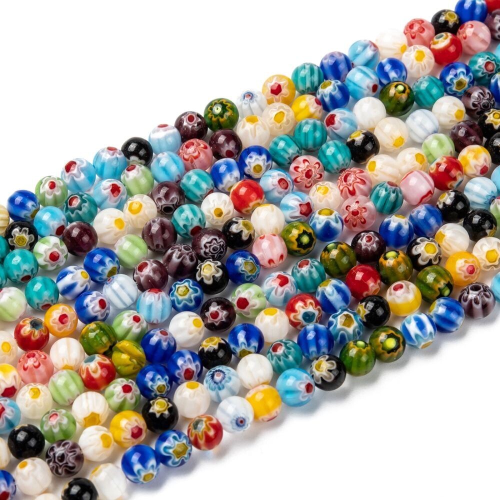 6mm Millefiori Glass Beads, 1 Strand