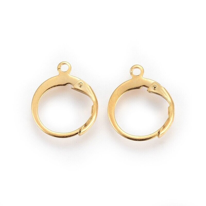 10 x Real 24K Gold Plated, Stainless Steel Leverback Earring Findings, 14x12mm
